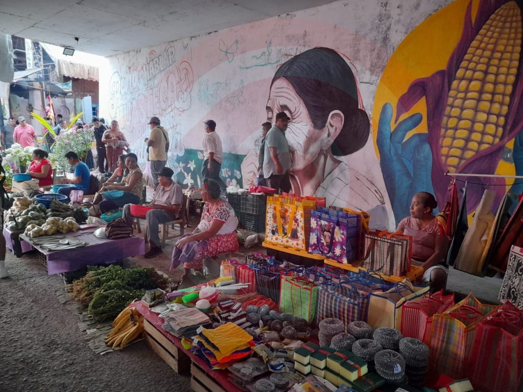 Plasman en mural en proceso la frase “Para hablar de la Huasteca hay que haber nacido allá”