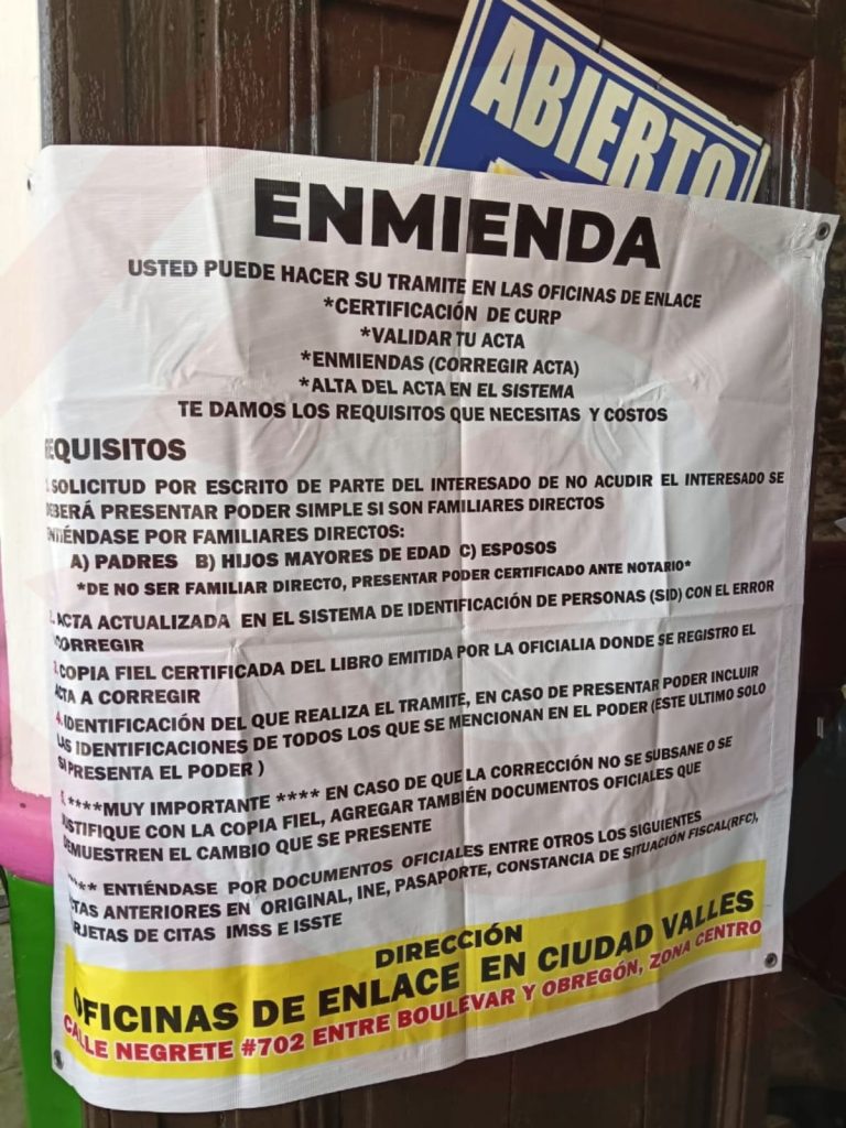 Registro Civil Municipal no cobra por realizar el trámite de enmienda