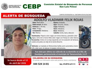 Alerta por joven desaparecido en Tamazunchale