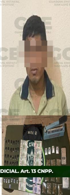 Aseguran a joven con presunta droga durante operativo en Aquismón