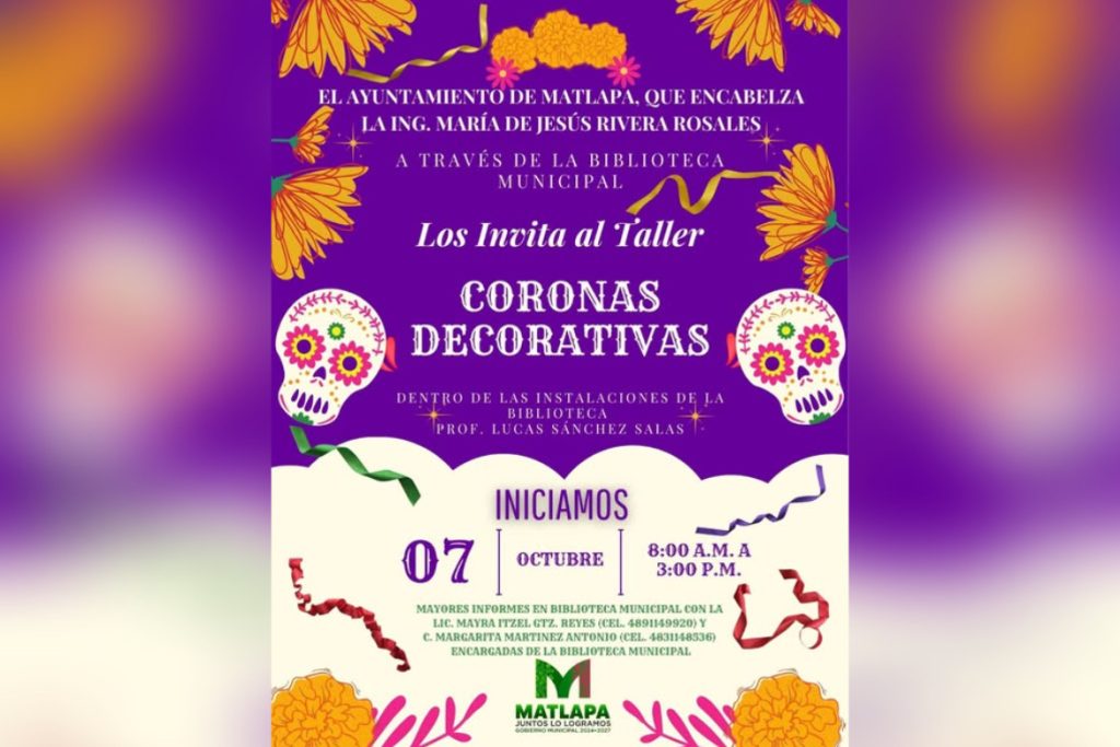 Invita ayuntamiento a taller de elaboración de coronas decorativas para el Día de Muertos