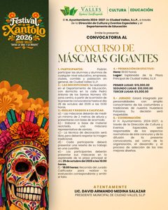 Ayuntamiento invita a participar en el concurso de máscaras gigantes del festival Xantolo 2026