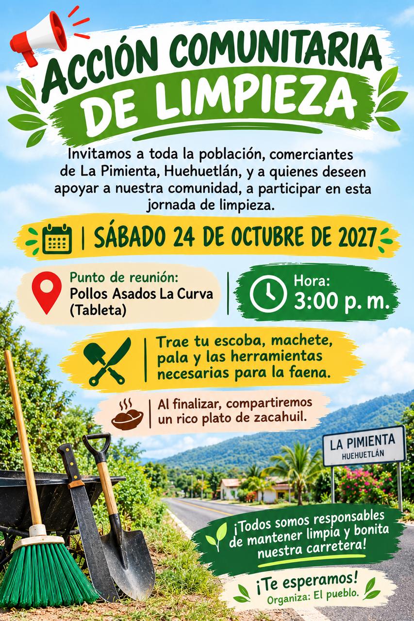 La pimienta, Huehuetlán, convoca a una acción comunitaria de limpieza