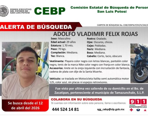 3Alerta por joven desaparecido en Tamazunchale